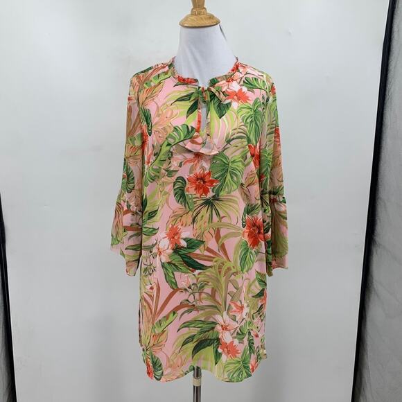 J Jill Tunic Womens XS Extra Small SeashellTropical Floral Side Slit Lined - Picture 2 of 13